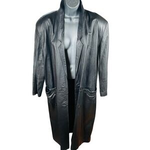 Split End Ltd women leather trench coat black size‎ M vintage minimalist
